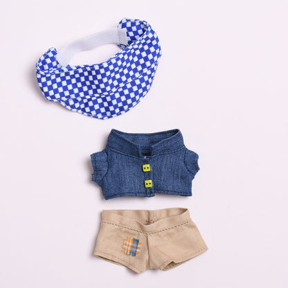 Handmade Labubu set can be paired with Labubu V1 Macaron and V2 seats with denim lapel jacket three piece set Labubu baby clothes (excluding dolls)