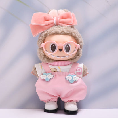Handmade Labubu set can be paired with Labubu V1 Macaron and V2 seats with heart-shaped cloud shoulder pants set and Labubu doll clothing replacement (excluding dolls)