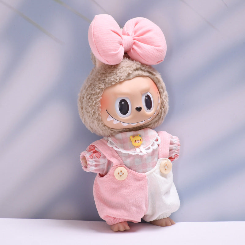 Handmade Labubu Outfit First and Second Generation Seating Labubu Cloth Pendant Clothes Labubu Baby Clothes Big Bow Strap Pants Set (not including dolls)