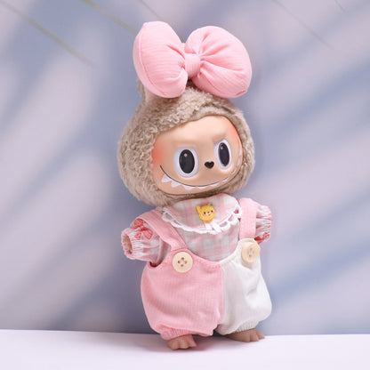 Handmade Labubu Outfit First and Second Generation Seating Labubu Cloth Pendant Clothes Labubu Baby Clothes Big Bow Strap Pants Set (not including dolls)