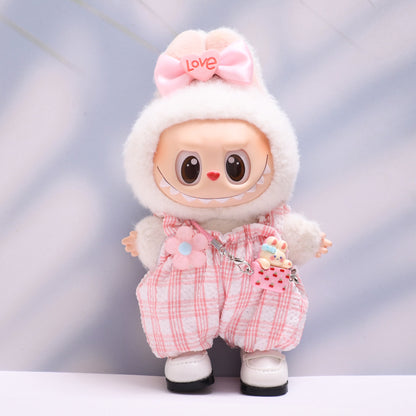 Handmade Labubu set can be paired with Labubu V1 Macaron and V2 seats pink fluffy floral overalls set Labubu doll outfit (excluding dolls)