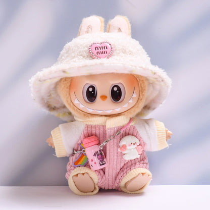 Handmade Labubu set can be paired with Labubu V1 Macaron and V2 seats climbing suit water bottle set plush hat pull cloth plush baby clothes (excluding dolls)