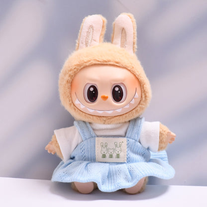 Handmade Labubu set can be paired with Labubu V1 Macaron and V2 seats blue bunny T-shirt shoulder strap skirt Labubu changing clothes for children (excluding dolls)