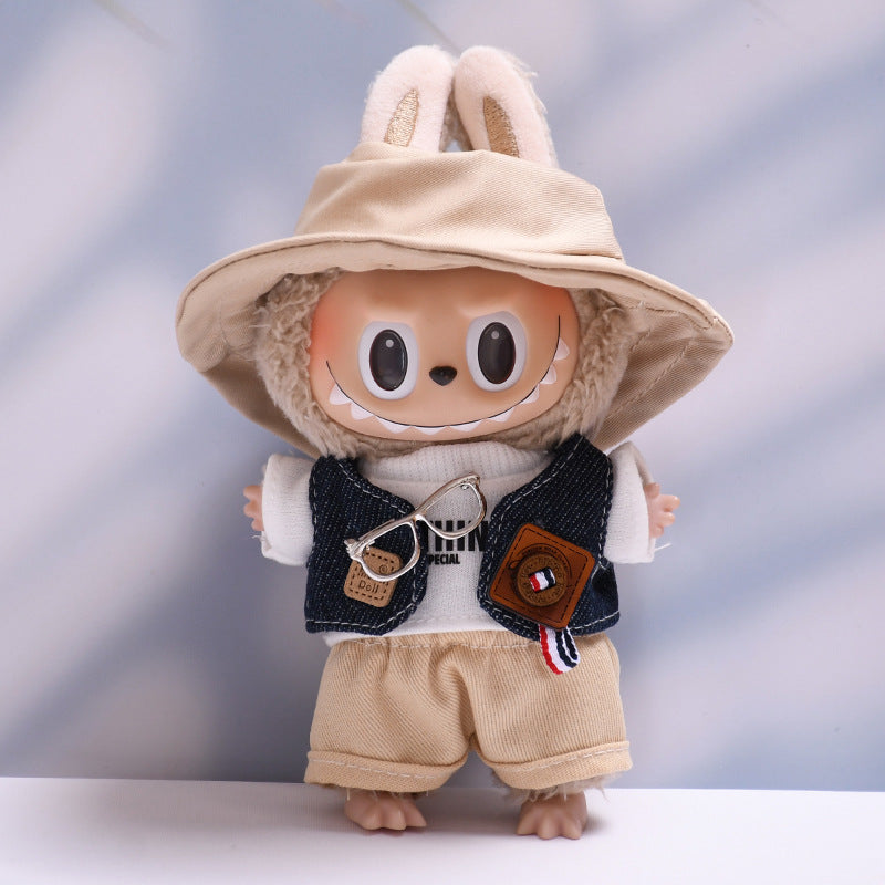 Handmade Labubu set can be paired with Labubu V1 Macaron and V2 seats denim vest glasses set Labubu doll clothing replacement (excluding dolls)