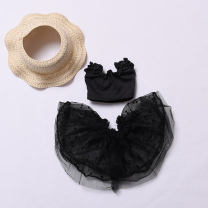 Handmade Labubu set can be paired with Labubu V1 Macaron and V2 seats straw hat black wedding dress lace set Labubu doll outfit (excluding dolls)