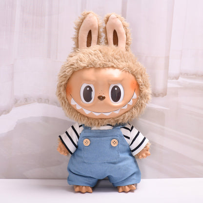 Handmade Labubu set can be paired with Labubu V1 Macaron and V2 seats 38cm vinyl cloth plush toy clothes striped T-shirts overalls casual clothes for children (excluding dolls)