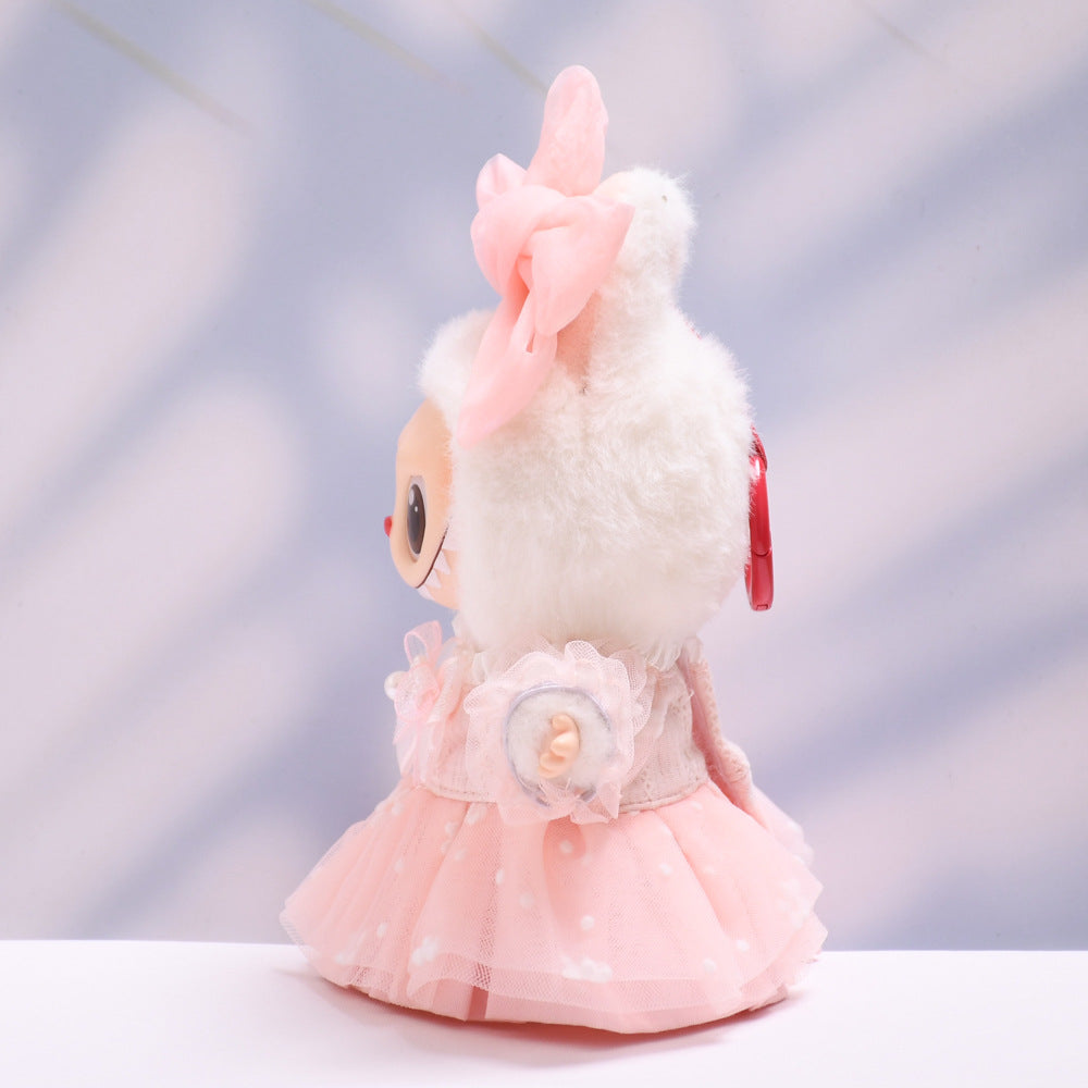 Handmade Labubu set can be paired with Labubu V1 Macaron and V2 seats with pink floral gauze skirt set and Labubu doll outfit (excluding dolls)