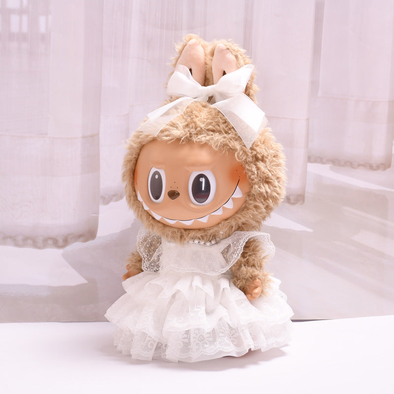 Handmade Labubu set can be paired with Labubu V1 Macaron and V2 seats with 38cm plush plush plush plush toys for pearl wedding dresses and Labubu changing into baby dresses (excluding dolls)