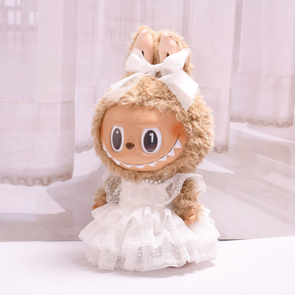 Handmade Labubu set can be paired with Labubu V1 Macaron and V2 seats with 38cm plush plush plush plush toys for pearl wedding dresses and Labubu changing into baby dresses (excluding dolls)