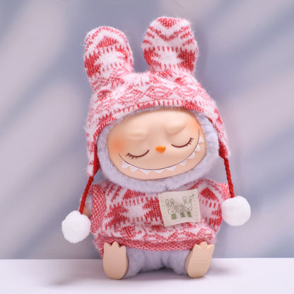 Handmade Labubu set can be paired with Labubu V1 Macaron and V2 seat accessories knitted printed woolen ball hat set Labubu plush baby clothes (excluding dolls)