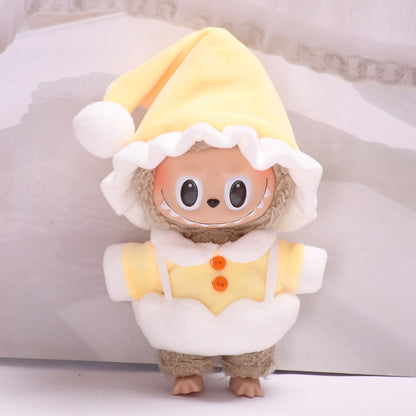 Handmade Labubu set can be paired with Labubu V1 Macaron and V2 seats 17cm Labubu cloth pendant can be used to replace clothes Yellow eggshell pajamas three piece set of baby clothes Labubu doll cute (excluding dolls)