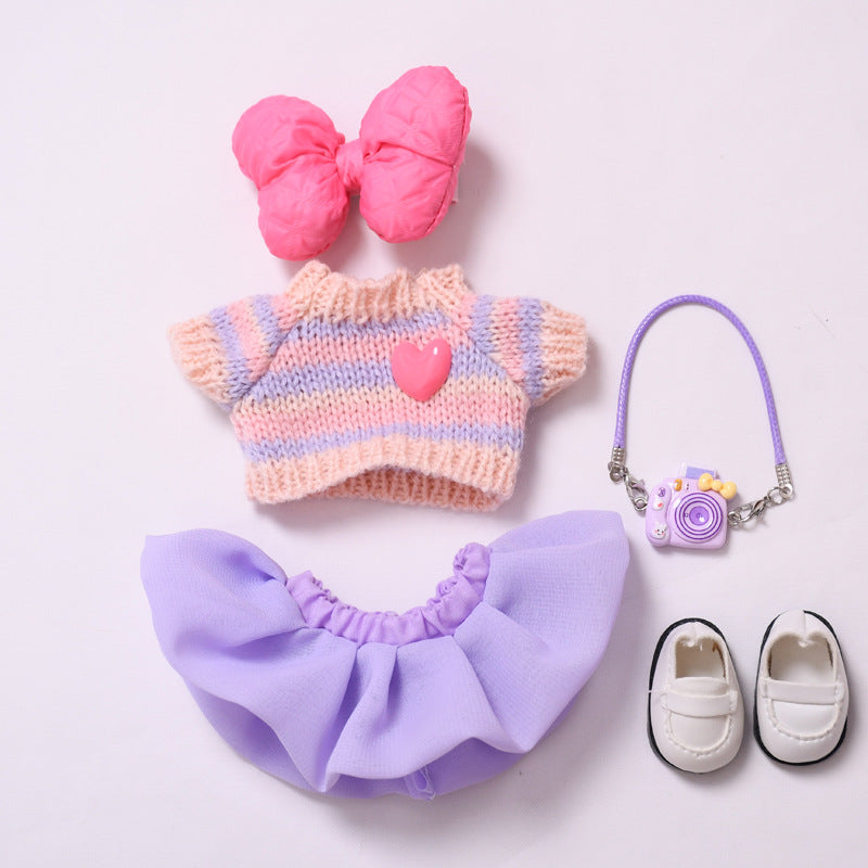 Handmade Labubu set can be paired with Labubu V1 Macaron and V2 seats with purple heart-shaped sweater yarn skirt set and Labubu doll outfit (excluding dolls)