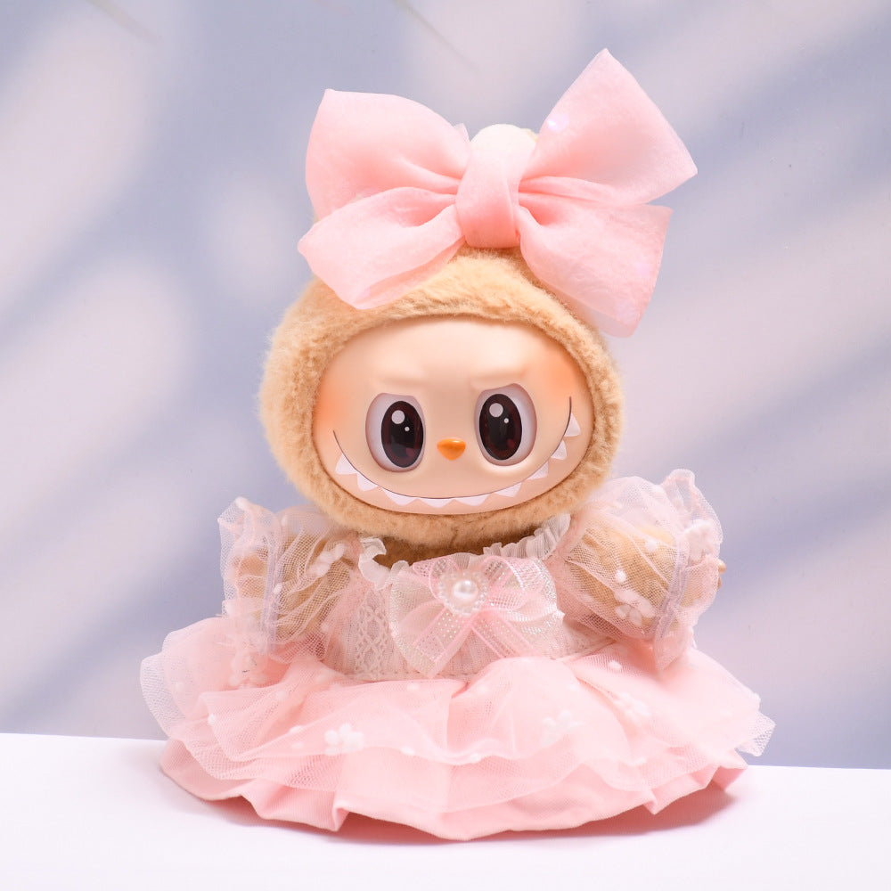 Handmade Labubu set can be paired with Labubu V1 Macaron and V2 seats with pink floral gauze skirt set and Labubu doll outfit (excluding dolls)