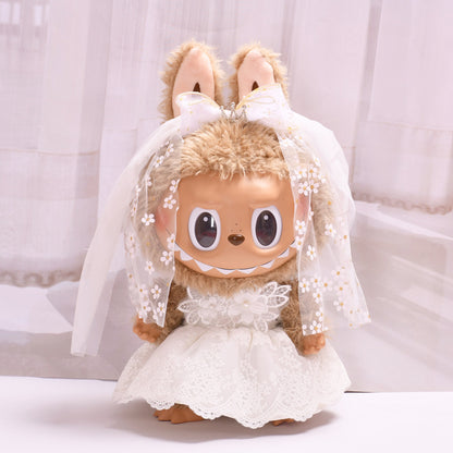 Handmade Labubu Outfit 38cm Labubu Cloth Dress White Crown Wedding Dress Set Large LABUBU Wedding Baby Dress (not including dolls)