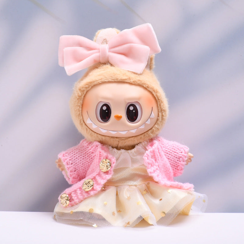 Handmade Labubu set can be paired with Labubu V1 Macaron and V2 seat pendants Labubu clothes gold powder yarn cardigans skirts Labubu doll outfits (excluding dolls)