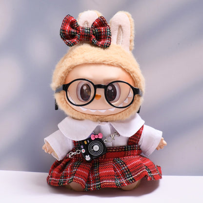 Handmade Labubu set can be paired with Labubu V1 Macaron and V2 seats with red checkered suspender skirt set and Labubu doll outfit (excluding dolls)