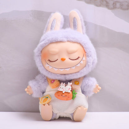 Handmade Labubu set can be paired with Labubu V1 Macaron and V2 seats second-generation blind box pendant, Labubu fabric sitting party series clothes fruit carrot overalls cute baby clothes (excluding dolls)
