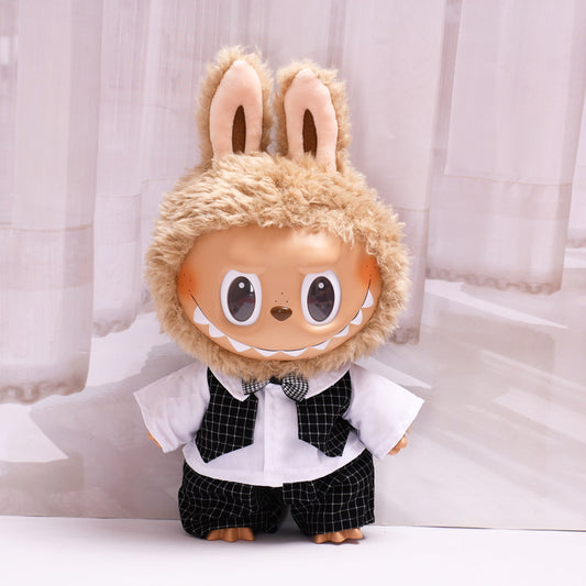 Handmade Labubu Outfit 38cm black checkered suit dress made of canvas fabric (not including dolls)