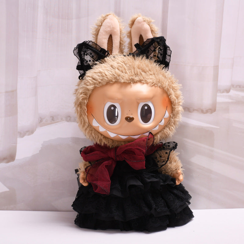 Handmade Labubu set can be paired with Labubu V1 Macaron and V2 seats 38cm stretch cloth clothes black lace gauze skirt vinyl Labubu replacement dress (excluding dolls)