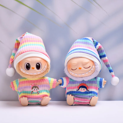 Handmade Labubu set can be paired with Labubu V1 Macaron and V2 seats with vinyl pendants children's clothing striped pajamas (excluding dolls)