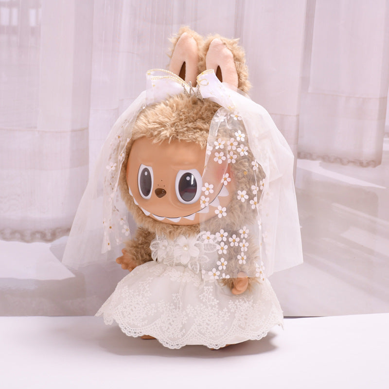 Handmade Labubu Outfit 38cm Labubu Cloth Dress White Crown Wedding Dress Set Large LABUBU Wedding Baby Dress (not including dolls)