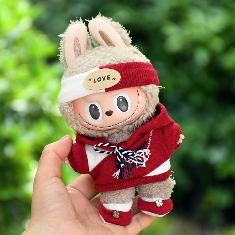 Handmade Labubu set can be paired with Labubu V1 Macaron and V2 seats 17cm canvas pendant clothes trendy hoodie set keychain Labubu fashionable cool baby clothes (excluding dolls)