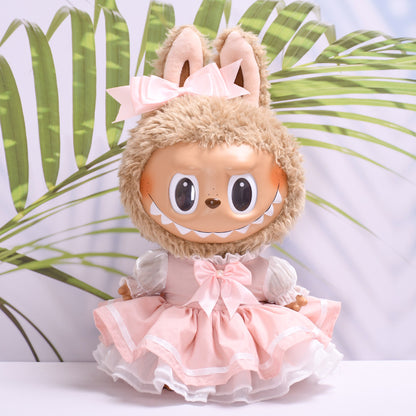 Handmade Labubu set can be paired with Labubu V1 Macaron and V2 seats with 38cm canvas plush toy clothes pink cherry blossom skirt and labubu replacement doll clothes (excluding dolls)