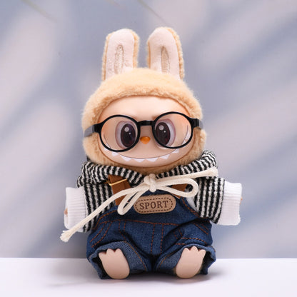 Handmade Labubu set can be paired with Labubu V1 Macaron and V2 seats denim overalls white striped hooded suit Labubu doll outfit (excluding dolls)