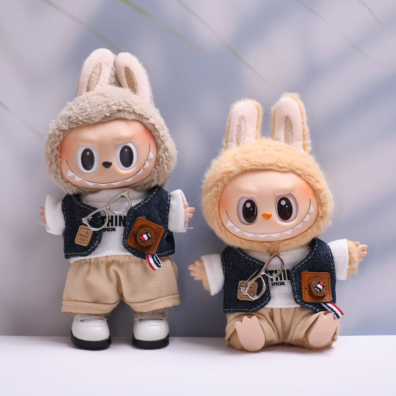 Handmade Labubu set can be paired with Labubu V1 Macaron and V2 seats denim vest glasses set Labubu doll clothing replacement (excluding dolls)