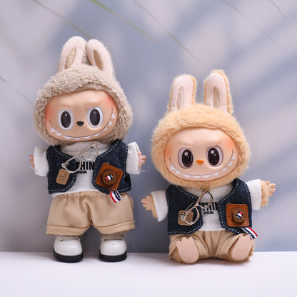 Handmade Labubu set can be paired with Labubu V1 Macaron and V2 seats denim vest glasses set Labubu doll clothing replacement (excluding dolls)