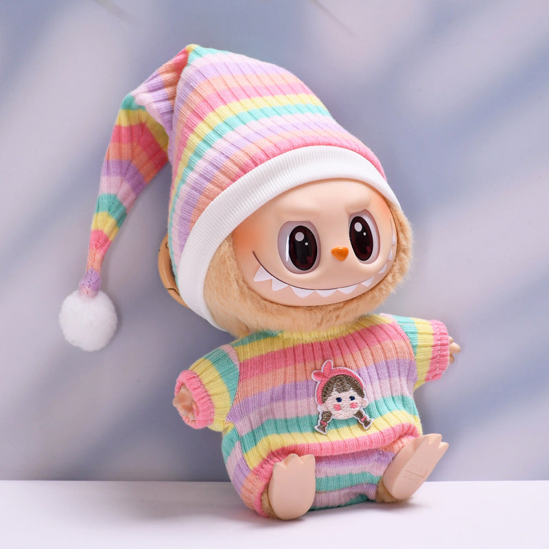Handmade Labubu set can be paired with Labubu V1 Macaron and V2 seats with vinyl pendants children's clothing striped pajamas (excluding dolls)