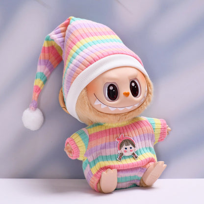Handmade Labubu set can be paired with Labubu V1 Macaron and V2 seats with vinyl pendants children's clothing striped pajamas (excluding dolls)