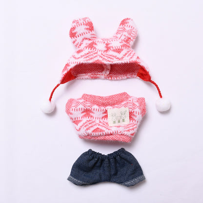 Handmade Labubu set can be paired with Labubu V1 Macaron and V2 seat accessories knitted printed woolen ball hat set Labubu plush baby clothes (excluding dolls)