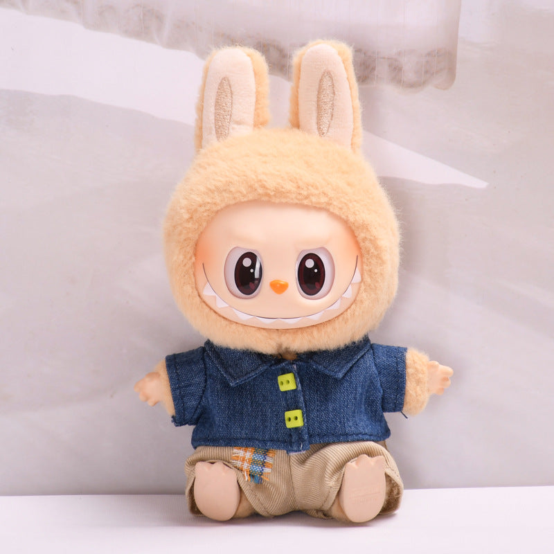 Handmade Labubu set can be paired with Labubu V1 Macaron and V2 seats with denim lapel jacket three piece set Labubu baby clothes (excluding dolls)