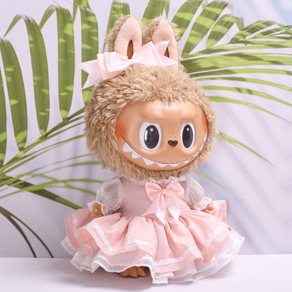 Handmade Labubu set can be paired with Labubu V1 Macaron and V2 seats with 38cm canvas plush toy clothes pink cherry blossom skirt and labubu replacement doll clothes (excluding dolls)