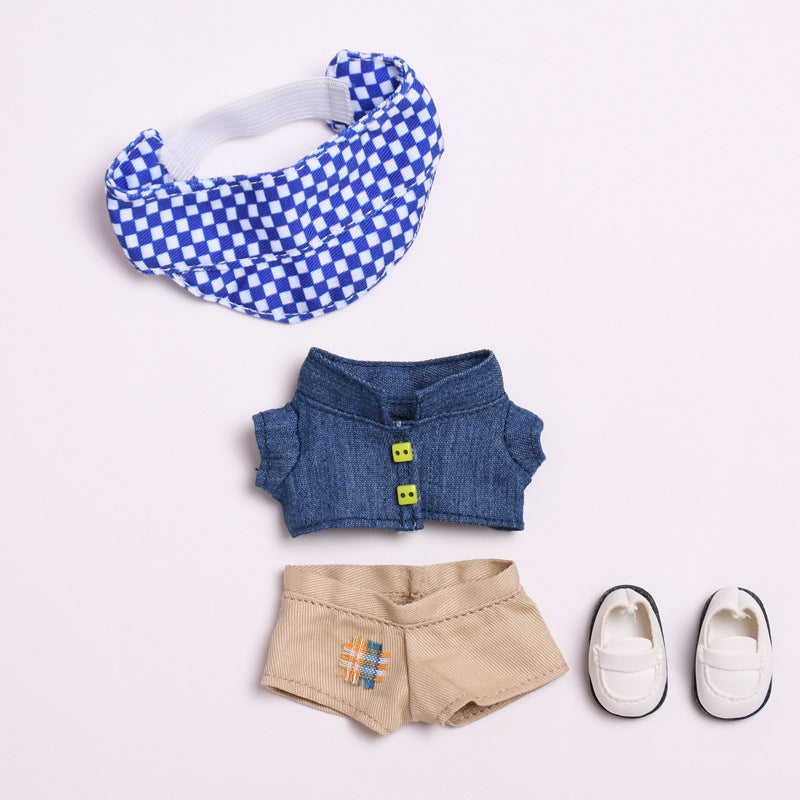 Handmade Labubu set can be paired with Labubu V1 Macaron and V2 seats with denim lapel jacket three piece set Labubu baby clothes (excluding dolls)
