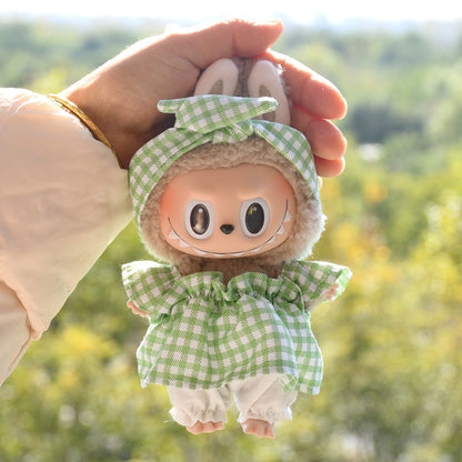 Handmade Labubu set can be paired with Labubu V1 Macaron and V2 seats with 17cm hanging pieces made of canvas fabric as a substitute for headband style plaid skirts and vinyl dolls (excluding dolls)