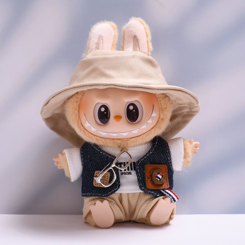 Handmade Labubu set can be paired with Labubu V1 Macaron and V2 seats denim vest glasses set Labubu doll clothing replacement (excluding dolls)