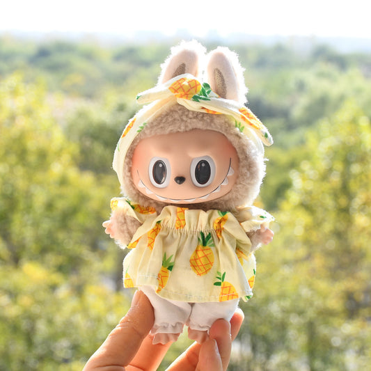 Handmade Labubu set can be paired with Labubu V1 Macaron and V2 seats with 17cm hanging pieces made of canvas fabric as a substitute for headband style pineapple three piece set and vinyl doll doll clothes (excluding dolls)