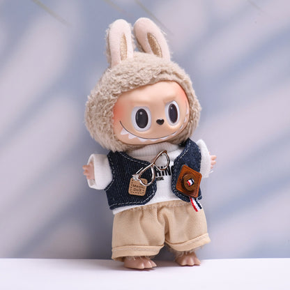 Handmade Labubu set can be paired with Labubu V1 Macaron and V2 seats denim vest glasses set Labubu doll clothing replacement (excluding dolls)