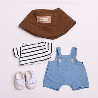 Handmade Labubu set can be paired with Labubu V1 Macaron and V2 seats 38cm vinyl cloth plush toy clothes striped T-shirts overalls casual clothes for children (excluding dolls)