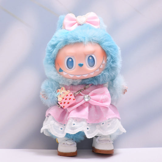 Handmade Labubu set can be paired with Labubu V1 Macaron and V2 seat pendants Labubu clothes pink heart-shaped bow skirt set ragu cloth for baby clothes (excluding dolls)