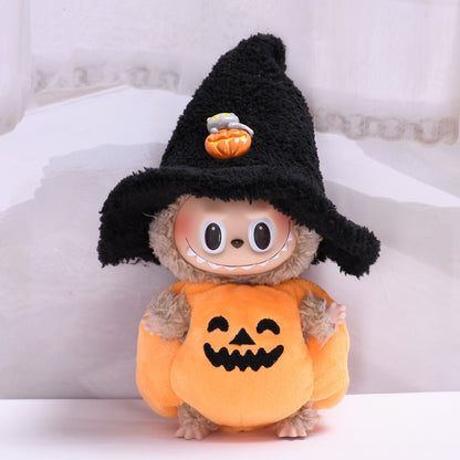 Handmade Labubu Outfit 17cm First and Second Generation Labubu Cloth Pendant Halloween Pumpkin Clothes Black Hat Baby Clothes Vinyl Dolls (not including dolls)