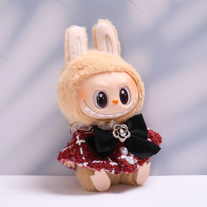 Handmade Labubu set can be paired with Labubu V1 Macaron and V2 seats 17cm canvas pendant clothes red small fragrant style shawl cape vinyl Labubu baby clothes (excluding dolls)