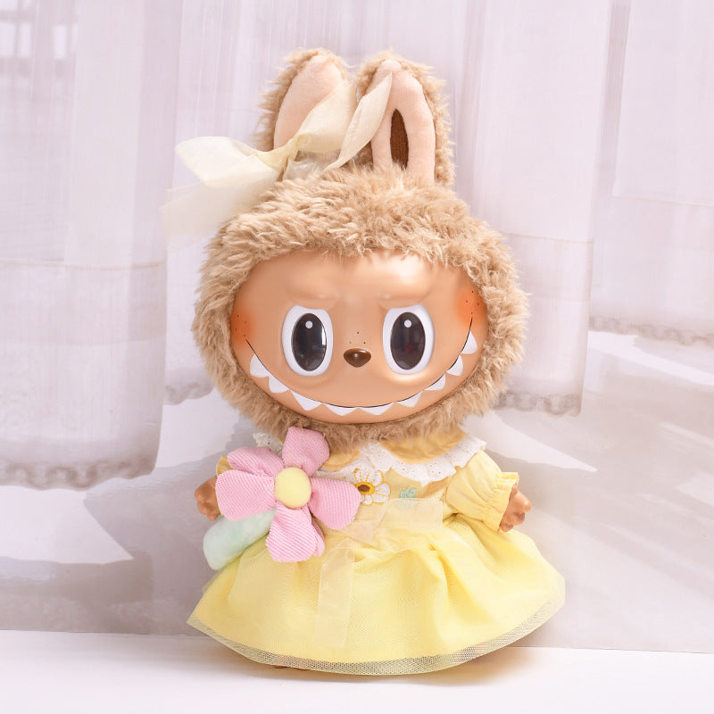 Handmade Labubu set can be paired with Labubu V1 Macaron and V2 seats with a 38cm large canvas cloth as a substitute for clothes yellow bow yarn skirt Labubu dress and children's clothing (excluding dolls)