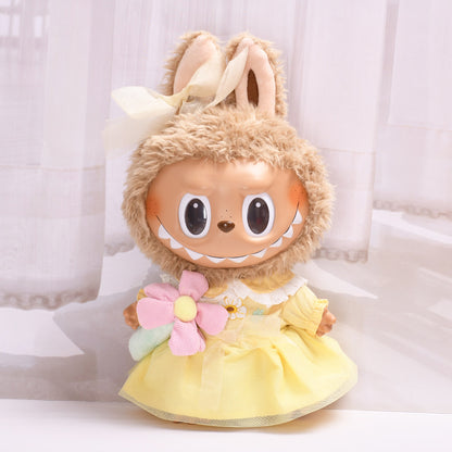 Handmade Labubu set can be paired with Labubu V1 Macaron and V2 seats with a 38cm large canvas cloth as a substitute for clothes yellow bow yarn skirt Labubu dress and children's clothing (excluding dolls)