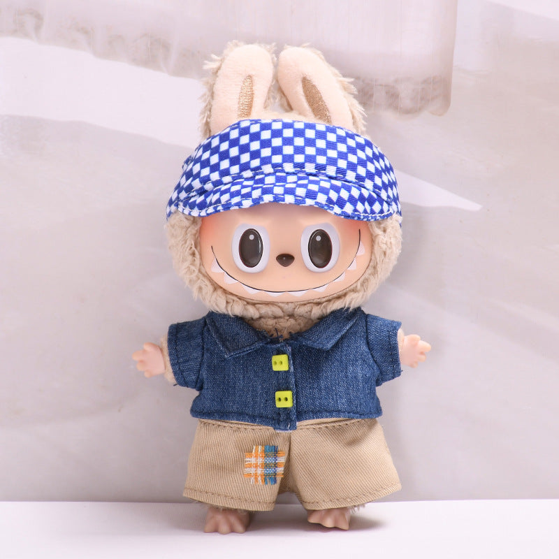 Handmade Labubu set can be paired with Labubu V1 Macaron and V2 seats with denim lapel jacket three piece set Labubu baby clothes (excluding dolls)