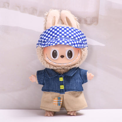 Handmade Labubu set can be paired with Labubu V1 Macaron and V2 seats with denim lapel jacket three piece set Labubu baby clothes (excluding dolls)