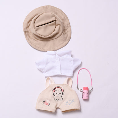Handmade Labubu set can be paired with Labubu V1 Macaron and V2 seats paired with kitten beige overalls shirt set LABUBU baby outfit (excluding dolls)