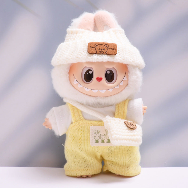 Handmade Labubu set can be paired with Labubu V1 Macaron and V2 seats Color bunny T-shirt overalls Labubu changing clothes for children (excluding dolls)